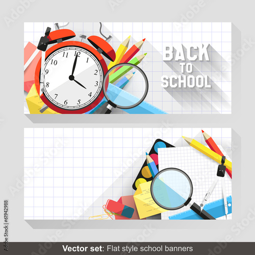 Vector: Back to school - Vector set of flat school banners Back to school - Vector set of flat school banners