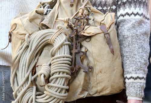 Photo: backpack and climbing a rope climber of the 1930s backpack and climbing a rope climber of the 1930s