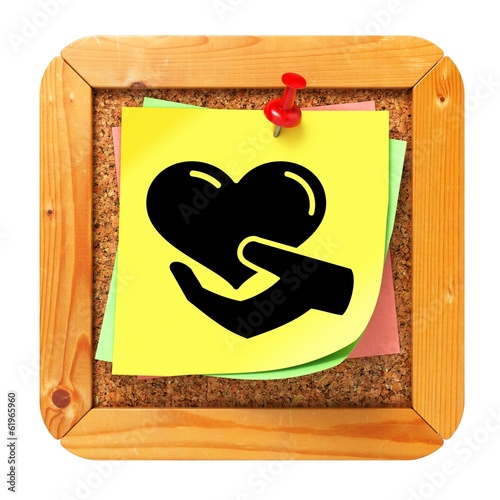 Illustration: Charity Concept - Yellow Sticker on Message Board. Charity Concept - Yellow Sticker on Message Board.