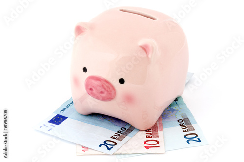 Photo: Piggy bank on the Euro banknotes Piggy bank on the Euro banknotes
