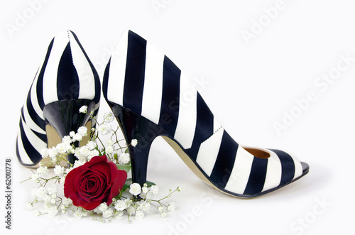 Photo: striped pumps with red rose striped pumps with red rose