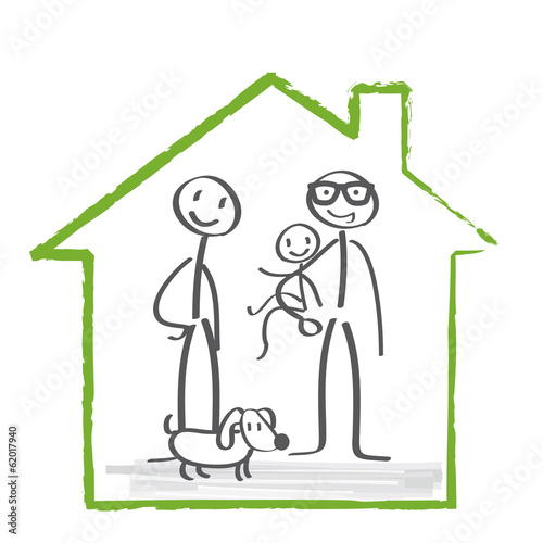 Vector: Hausbau, Baufinanzierung, Familie Hausbau, Baufinanzierung, Familie