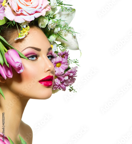 Photo: Beauty Spring Girl with Flowers Hair Style Beauty Spring Girl with Flowers Hair Style