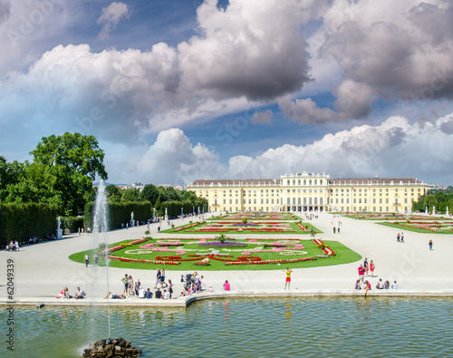 Photo: Beautiful view of famous Schoenbrunn Palace with Great Parterre Beautiful view of famous Schoenbrunn Palace with Great Parterre