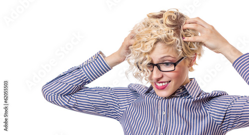 Photo: Worried woman holding hands on his head Worried woman holding hands on his head