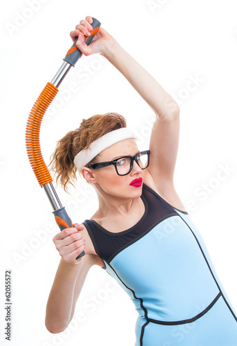 Photo: Funny woman with expander Funny woman with expander