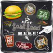 Best fast food here, chalkboard background. Best fast food here, chalkboard background.