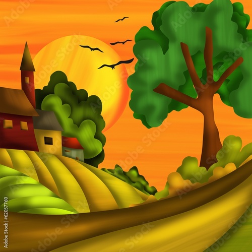 Illustration: paesino di campagna paesino di campagna