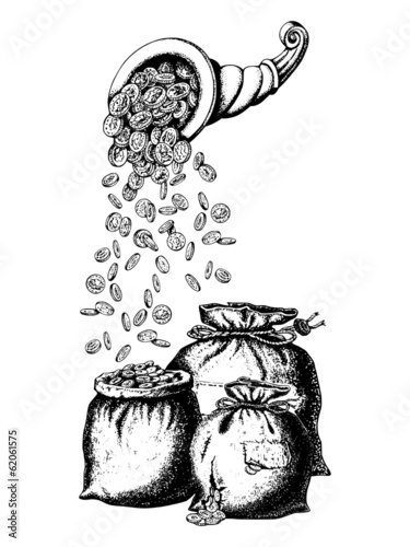 Vector: cornucopia, rain money cornucopia, rain money