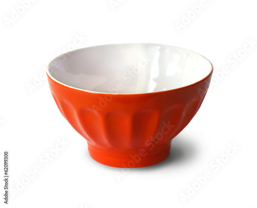 Photo: Red bowl on white background Red bowl on white background