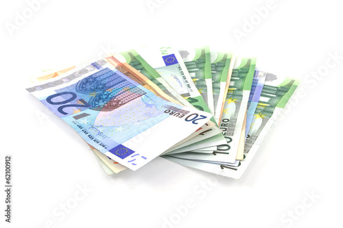 Photo: Euro paper on white background Euro paper on white background