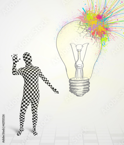 Photo: 3d human character is body suit looking at abstract colorful lig 3d human character is body suit looking at abstract colorful lig