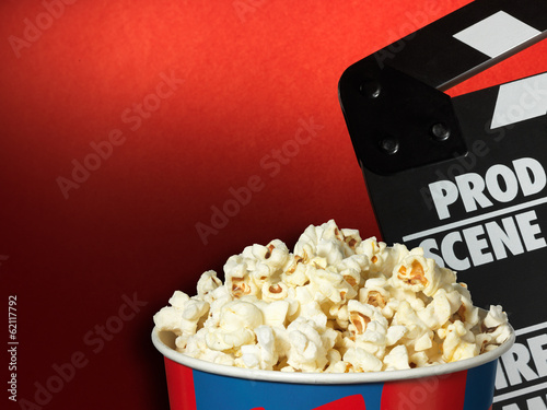 Photo: Clapper board and popcorn box Clapper board and popcorn box