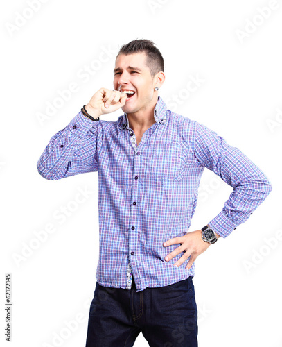 Photo: happy young man celebrating success on white background happy young man celebrating success on white background