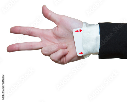 Photo: Woman hand with ace up the sleeve Woman hand with ace up the sleeve
