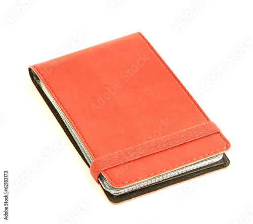 Photo: Red leather business cards holder isolated on white background. Red leather business cards holder isolated on white background.