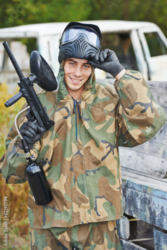 Photo: Portrait of Man paintball player Portrait of Man paintball player