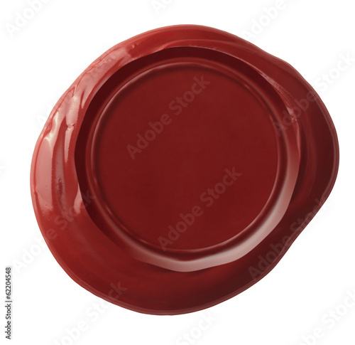 Photo: Red wax seal isolated on white with clipping path included Red wax seal isolated on white with clipping path included