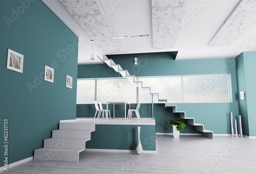 Illustration: Interior of apartment with staircase Interior of apartment with staircase