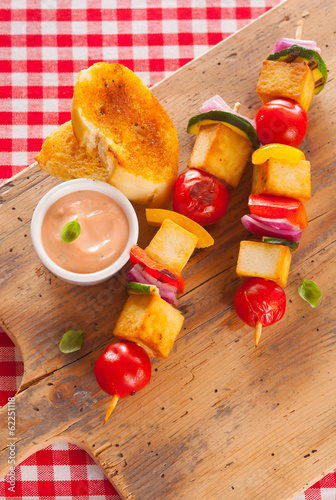 Photo: Wholesome country halloumi and vegetable kebabs Wholesome country halloumi and vegetable kebabs