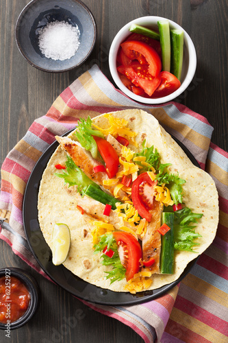 Photo: mexican tortilla with chicken breast and vegetables mexican tortilla with chicken breast and vegetables