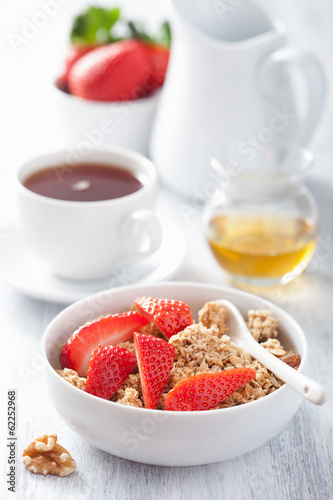 Photo: healthy breakfast with granola and strawberry healthy breakfast with granola and strawberry