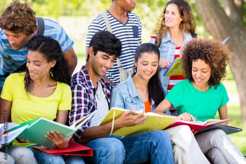 Photo: Students studying together on campus Students studying together on campus