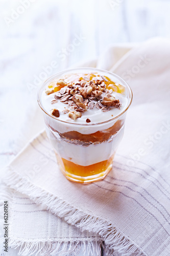 Photo: Yogurt with Peach Jam, Walnuts and Rye Flakes Yogurt with Peach Jam, Walnuts and Rye Flakes