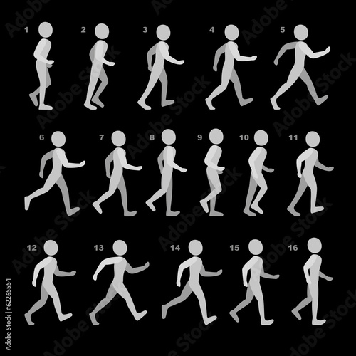 Illustration: Phases of Step Movements Man in Walking Sequence for Game Phases of Step Movements Man in Walking Sequence for Game