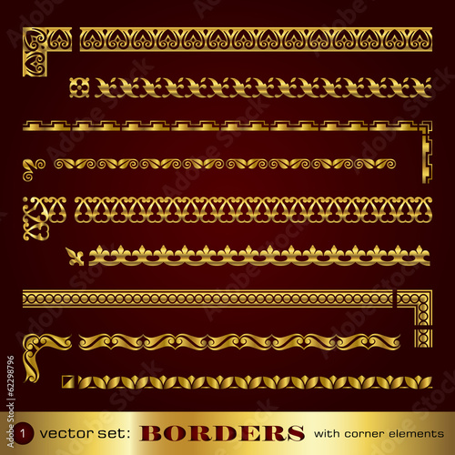 Vector: Borders with corner elements in gold - set 1 Borders with corner elements in gold - set 1