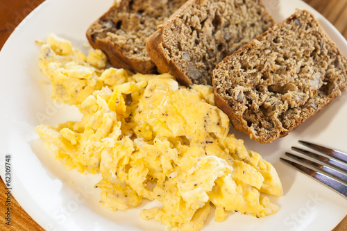 Photo: Scrambled eggs and Banana Bread Scrambled eggs and Banana Bread