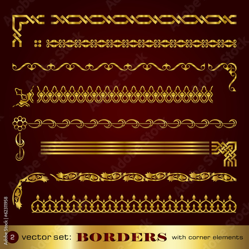 Vector: Borders with corner elements in gold - set 2 Borders with corner elements in gold - set 2