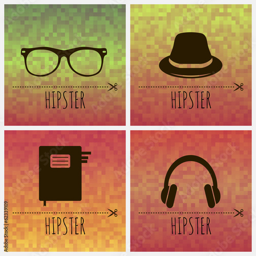 Vector: Geometric backgrounds and silhouettes of hipster accessories Geometric backgrounds and silhouettes of hipster accessories