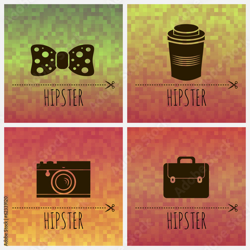Vector: Geometric backgrounds and silhouettes of hipster accessories Geometric backgrounds and silhouettes of hipster accessories