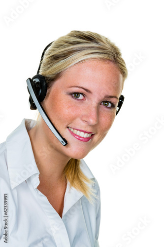 Photo: Frau mit Headset im Kundenservice Frau mit Headset im Kundenservice