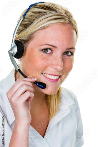 Photo: Frau mit Headset im Kundenservice Frau mit Headset im Kundenservice