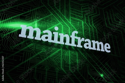 Illustration: Mainframe against green and black circuit board Mainframe against green and black circuit board