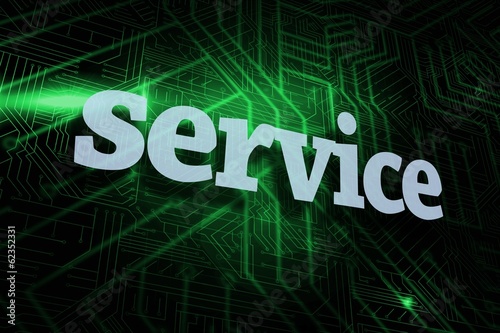 Illustration: Service against green and black circuit board Service against green and black circuit board
