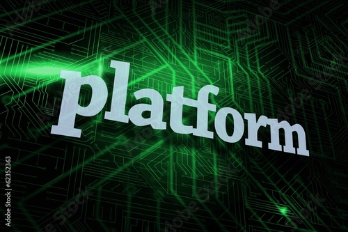 Illustration: Platform against green and black circuit board Platform against green and black circuit board