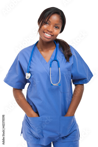 Photo: Black nurse isolated on white Black nurse isolated on white
