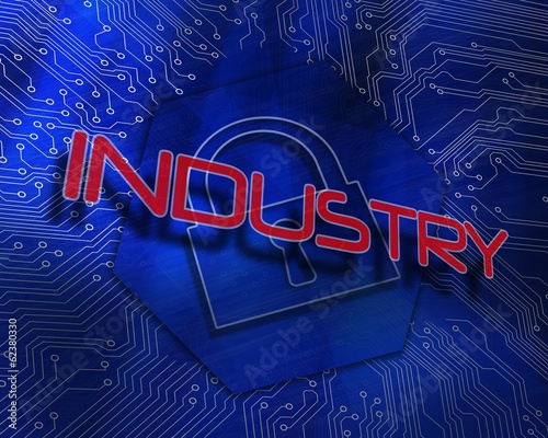 Illustration: Industry against lock graphic on blue background Industry against lock graphic on blue background