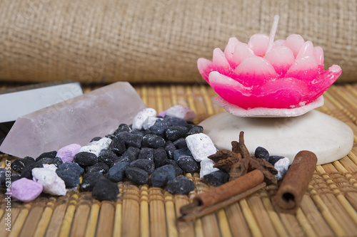 Photo: candle, bell and aromatherapy. Mat to Zen practice. candle, bell and aromatherapy. Mat to Zen practice.