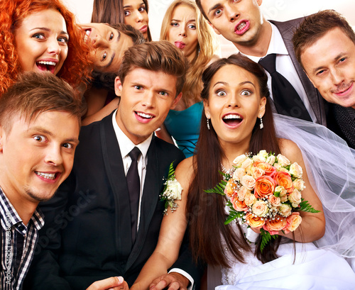 Photo: Bride and groom in photobooth. Bride and groom in photobooth.