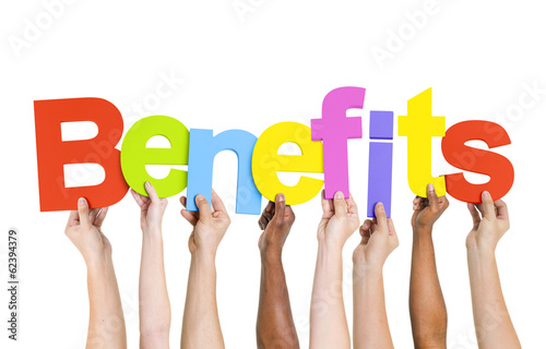 Photo: Multi Ethnic People Holding The Word Benefits Multi Ethnic People Holding The Word Benefits