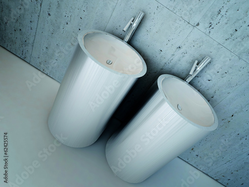 Illustration: Two wash bowls with brushed metal style Two wash bowls with brushed metal style