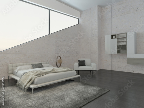 Illustration: Modern bedroom interior with cozy king-size bed Modern bedroom interior with cozy king-size bed