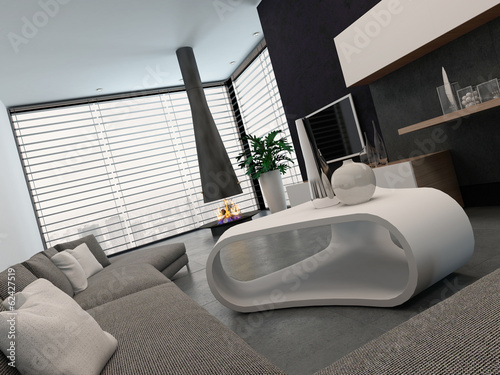 Photo: Modern living room with nice furniture and fireplace Modern living room with nice furniture and fireplace