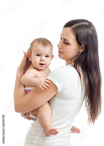 Photo: mom holding baby isolated on white mom holding baby isolated on white