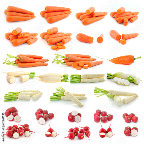 Photo: Carrot, radish isolated on white background Carrot, radish isolated on white background
