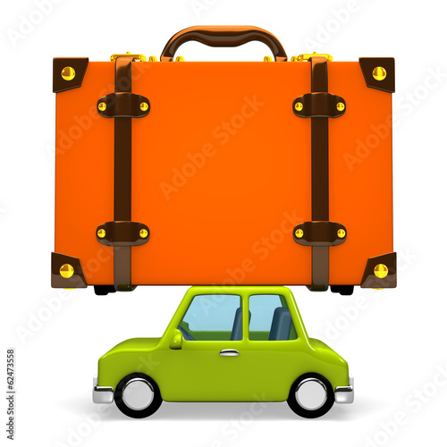 Illustration: Side View Of Big Travel Luggage On Car Side View Of Big Travel Luggage On Car
